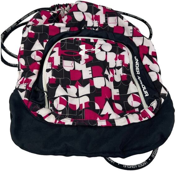 Backpack Under Armour Drawstring Pink Gray and Black Lightweight Bag Unisex - Picture 1 of 10